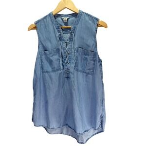 Guess Chambray Top Womens Blue Lace Up Denim Sleeveless Shirt Boho Western Y2K